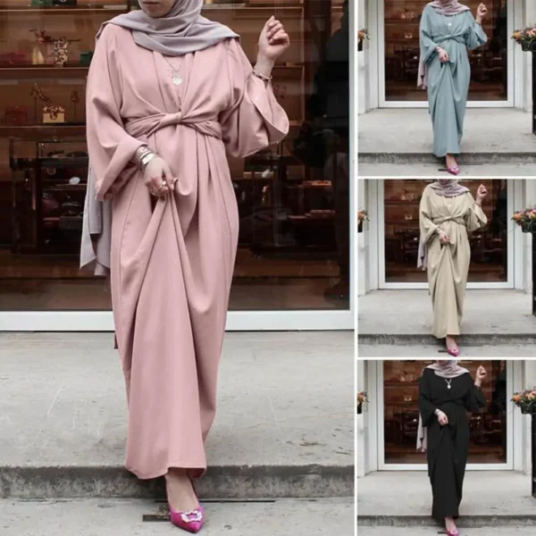 فستان ماكسي نسائي صيفي بتصميم غير رسمي فضفاض عباية نيدها بأكمام طويلة لون سادة دبي تركيا رداء بقفطان إسلامي