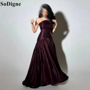 فساتين سهرة أنيقة باللون العنابي من SoDigne على شكل حرف a بدون حمالات مطوي بدون أكمام فستان حفلات بسيط في المملكة العربية السعودية فستان حفلات مخصص