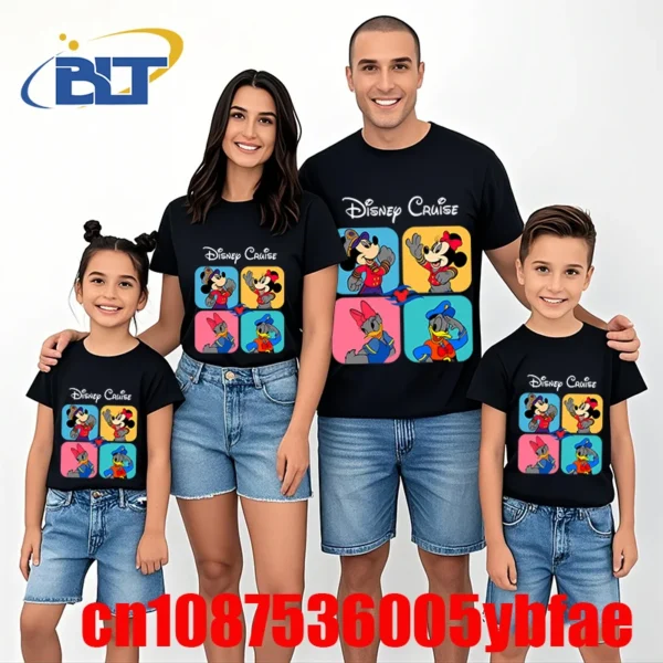 تي شيرت مطبوع عليه ديزني كروز ميكي آند فريند لرحلة الأب والأم للأطفال من القطن بأكمام قصيرة ملابس عائلية متطابقة كاجوال