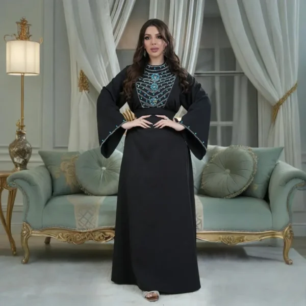 قطرة الماء الساخن الماس جلابية المرأة المسلمة العربية دبي رداء الوقوف طوق فستان رداء فضفاض طويل ماكسي