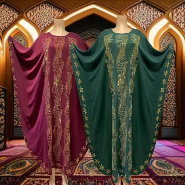 عباية نسائية مسلمة بأكمام تشبه جناح الخفّاش فستان صلاة مرصع بالألماس قفطان مغربي دبي رداء سعودي مصر ملابس إسلامية للعيد