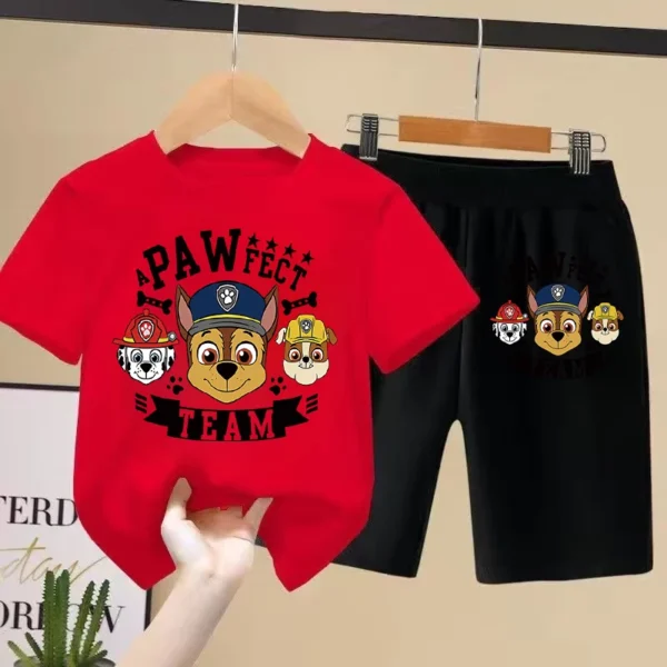 مجموعات أطفال من Paw Patrol ملابس صيفية مطبوعة للأولاد والأطفال بأكمام قصيرة قميص وسروال قصير يناسب مجموعة ملابس علوية غير رسمية على الموضة