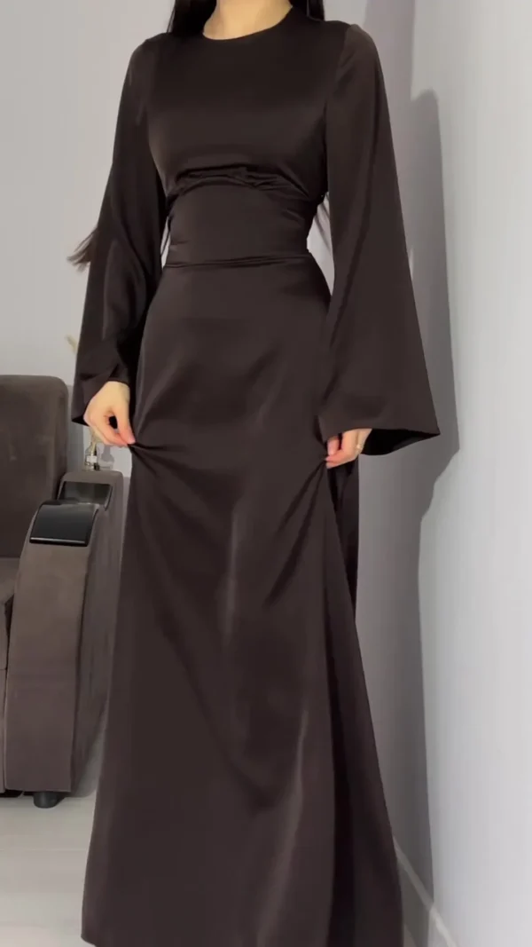 فستان إسلامي لعيد الربيع للنساء عباية بقصة ضيقة من الساتان الصلب فساتين حفلات المغرب رمضان الإسلام دبي رداء عربي طويل