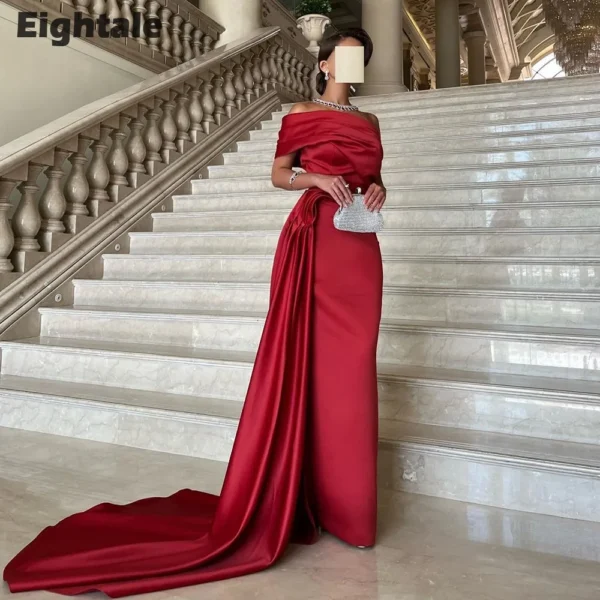فستان سهرة عربي Eightale مخصص بدون حمالات طيات حورية البحر من الساتان للحفلات الراقصة وحفلات الزفاف فيستدوس دي غالا
