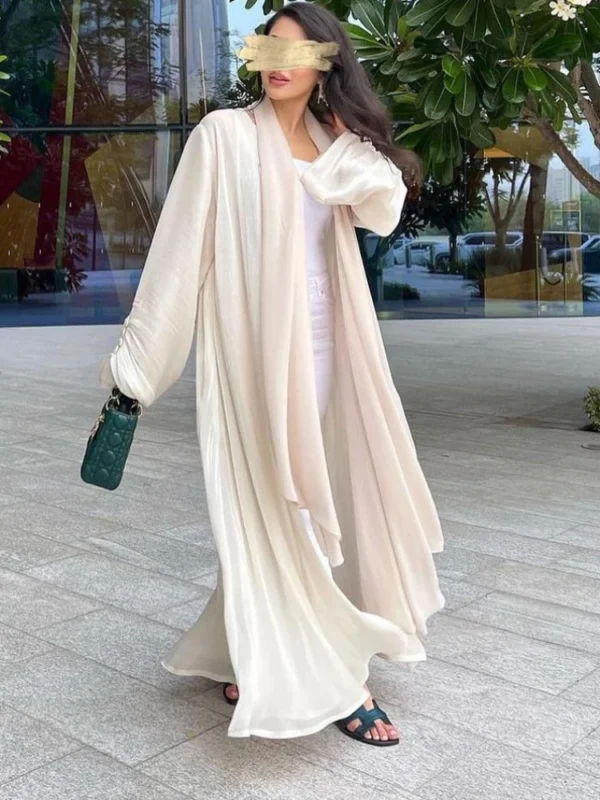عبايات حريرية للعيد للنساء، جلابية إسلامية، رداء رمضان، أكمام بأزرار، قفطان رمضان، فساتين الحفلات، سترة كبيرة