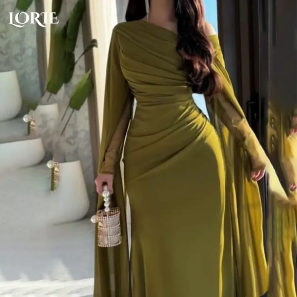 LORIE فساتين سهرة سعودية متواضعة من الكريب أنيقة وأكمام طويلة على شكل حرف a ثنيات عربية فستان حفلات مخصص
