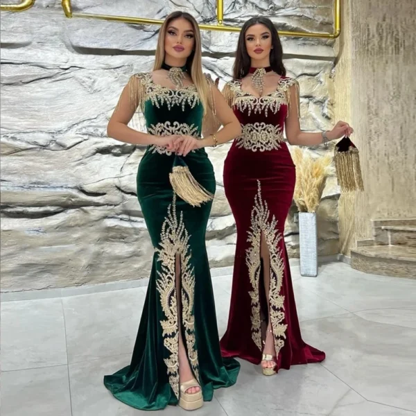 فساتين سهرة رسمية من القفطان المغربي الأخضر حورية البحر بأكمام قصيرة مزينة بفساتين الحفلات الراقصة فساتين الحفلات العربية حسب الطلب