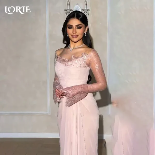 LORIE فساتين سهرة متواضعة من الكريب حورية البحر سعودية أنيقة بدون أكتاف شيفون مطوي لامع فستان حفلات عربي مخصص