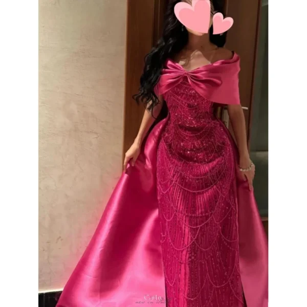 كاثي روز الأحمر القوس شال قبالة الكتف vestidos de noche حورية البحر الديكور فساتين الحفلات الطابق طول مخصص فستان حفلة موسيقية