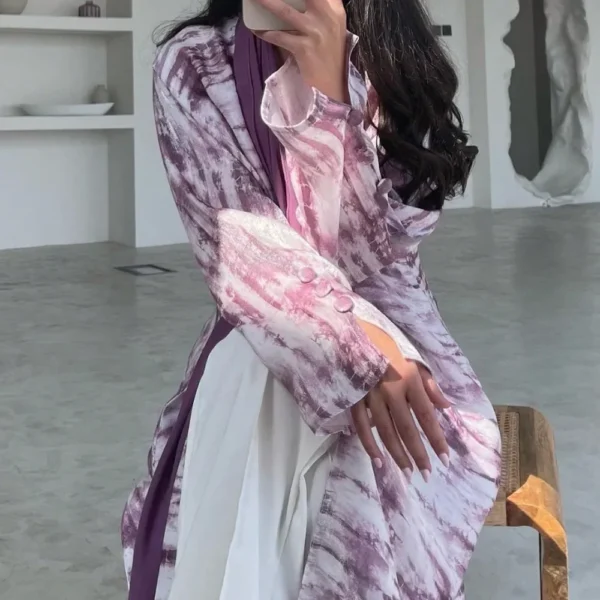 عباية أنيقة للنساء المسلمات بأكمام مضيئة عبايات صبغ قفطان إسلامي جلباب فساتين ماكسي ملابس عرقية في الشرق الأوسط